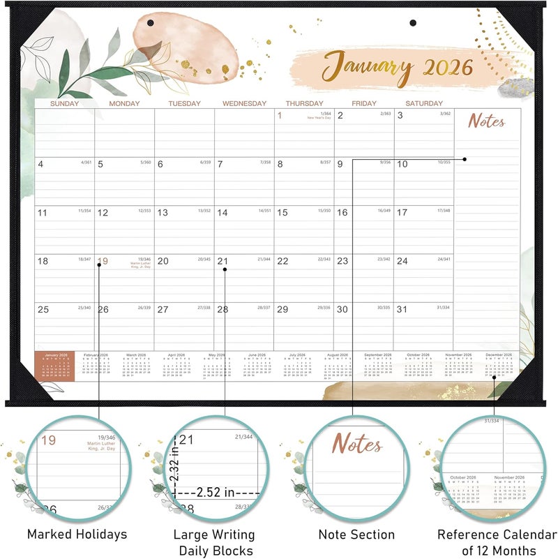 Feteulo 2026 Desk Calendar - Desk Calendar 2026, 22" x 17", Jan 2026 - Dec 2026, 12 Monthly Desk/Wall Calendar, Large Ruled Blocks, Notes, Thick Paper, Corner Protector - Image 3